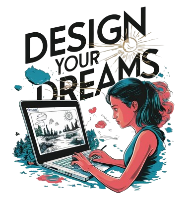 a-captivating-vector-illsutration-representing-a-girl-working-on-laptop-and-there-is-a-design-your-dreams-quote-above-the-laptop-graphic-designing-course-in-Chandigarh